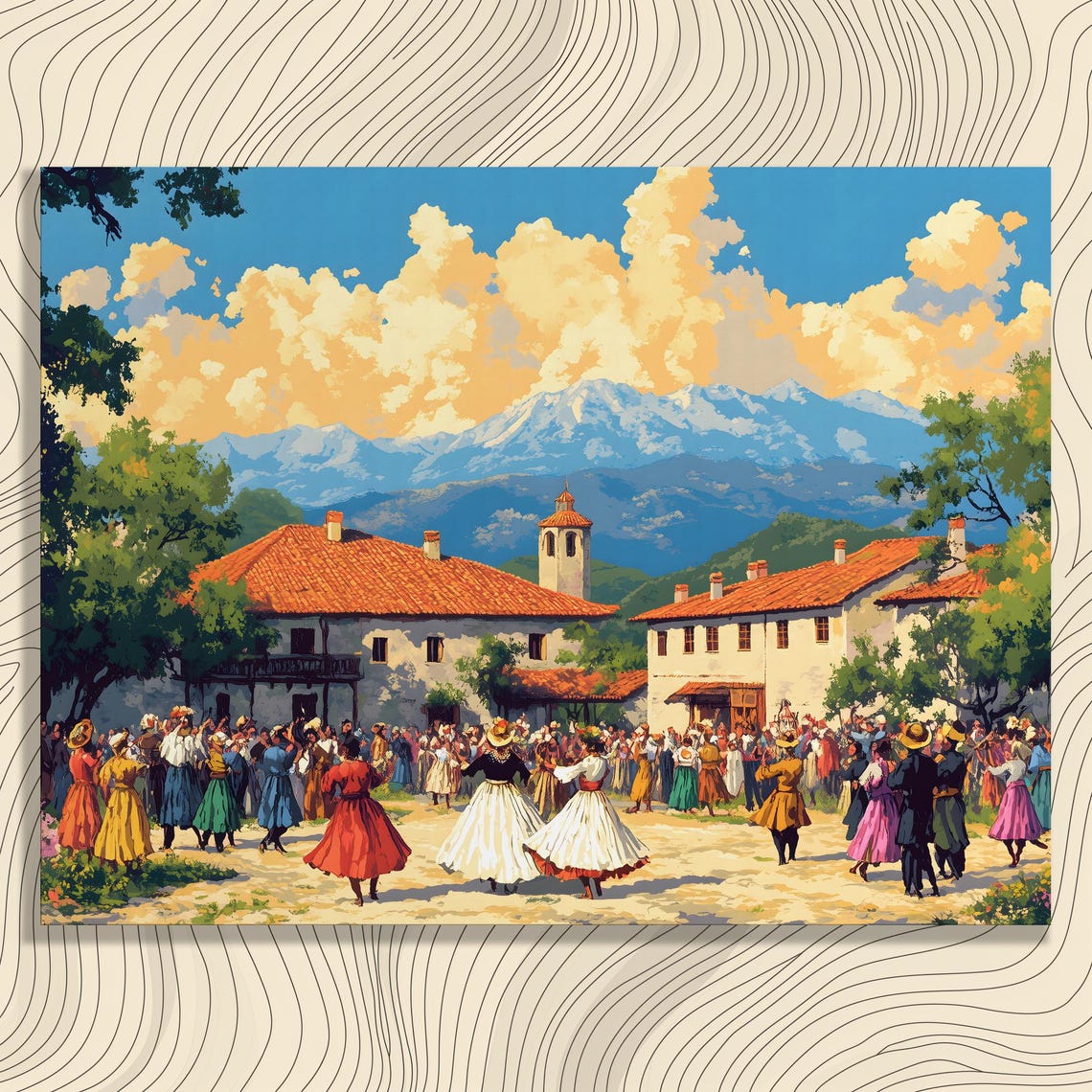 Mountain Village Festival Folk Dance Celebration Square Art Poster