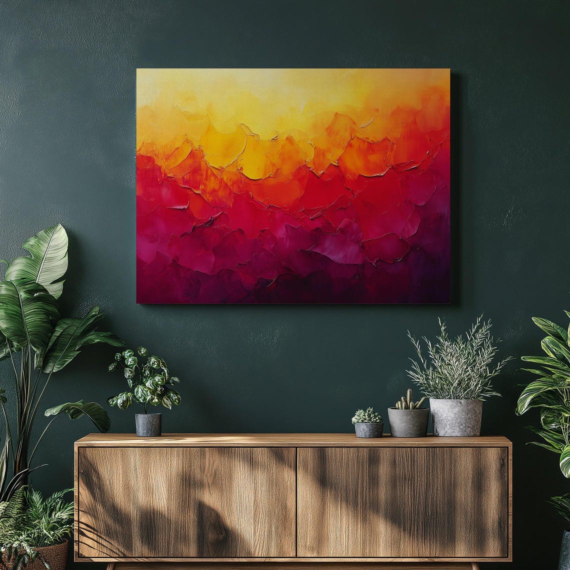 Bold Abstract Sunrise Warm Red Orange Yellow Brushstroke Poster