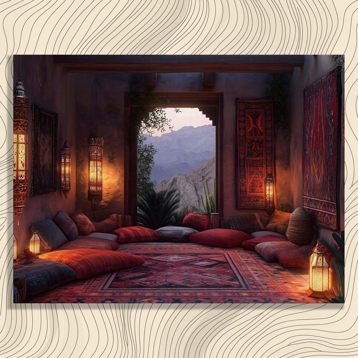 Moroccan Lantern Lounge Cozy Rugs Cushions Desert Retreat Wall Art