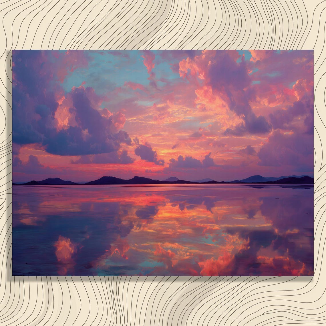 Vibrant Sunset Ocean Seascape Lavender Sky Waves Reflection Wall Art