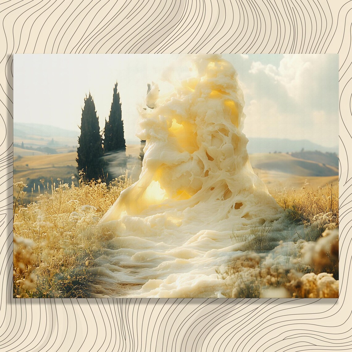 Glowing Dreamlike Landscape Surreal Ethereal Golden Meadow Art Print