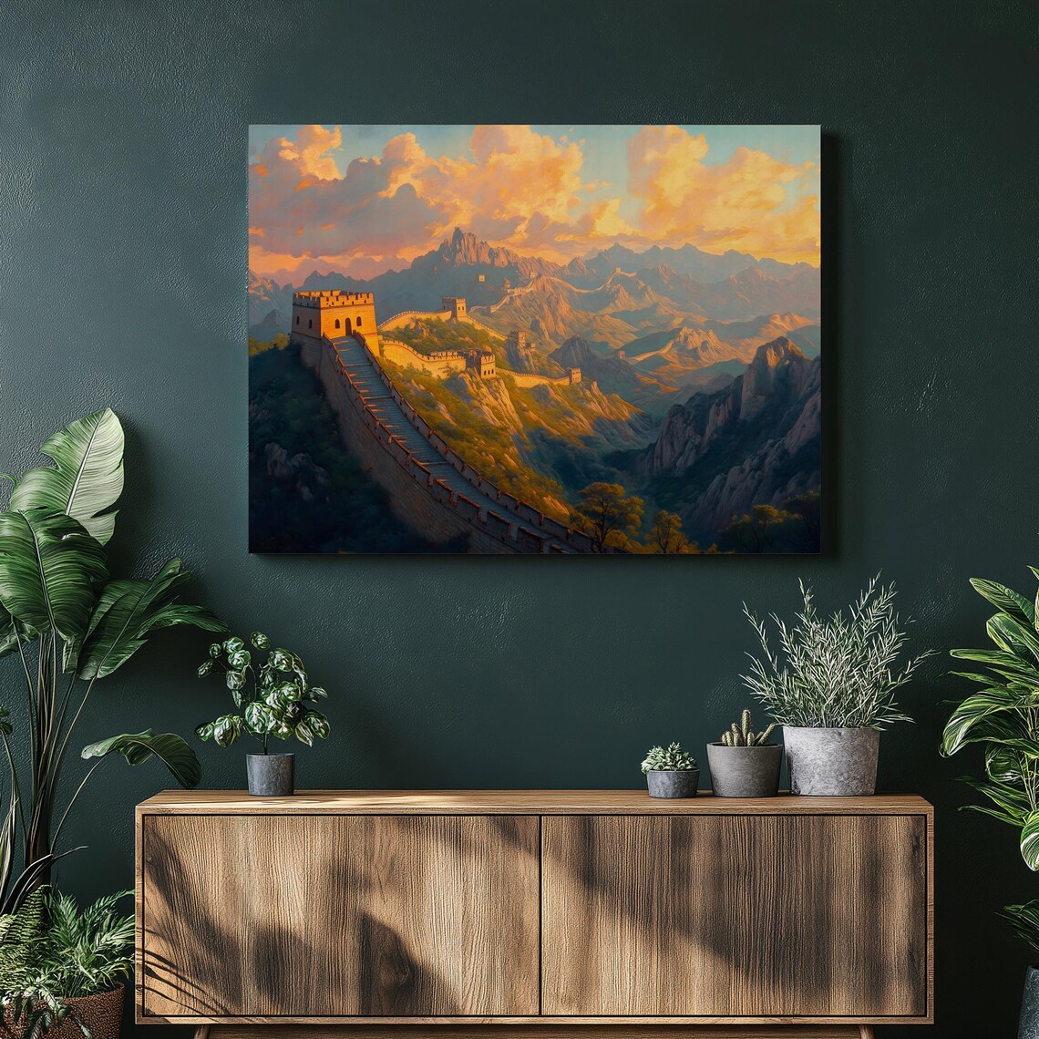 Great Wall Of China Sunset Mountain Panorama Golden Sky Art Poster