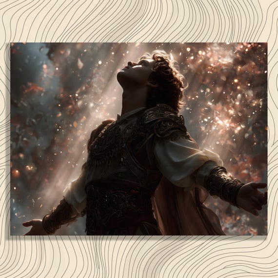 Mystical Armor Canvas Wall Art Baroque Gothic Fantasy Decor Print With Ethereal Light And Radiant Leaves Illustration For Collectors