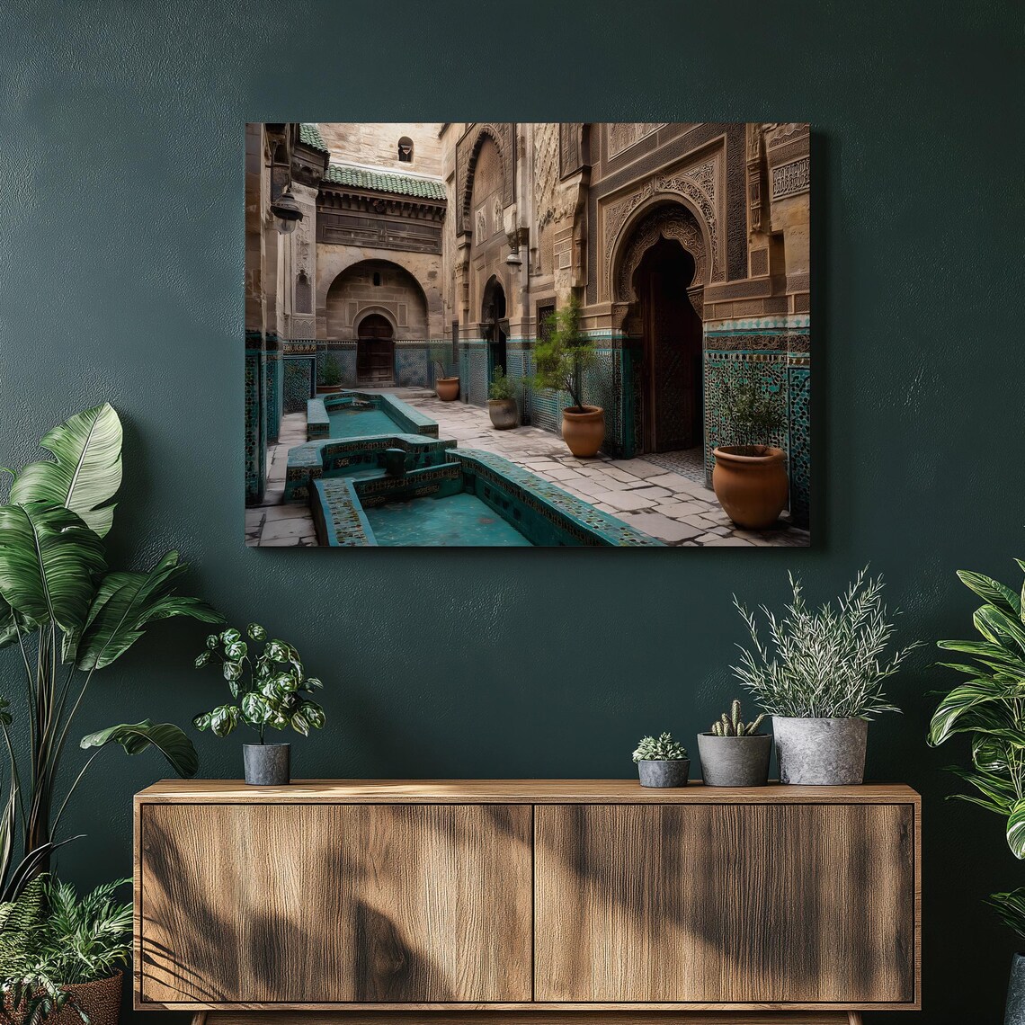 Moroccan Courtyard Zellij Tile Fountain Palace Mosaic Decor Wall Art