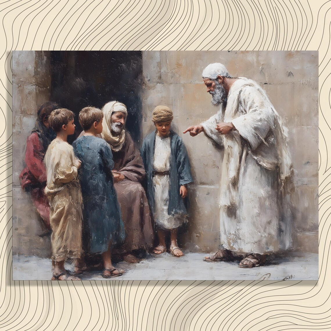 Elder Teaching Children Classical Biblical Oil Painting Art Poster