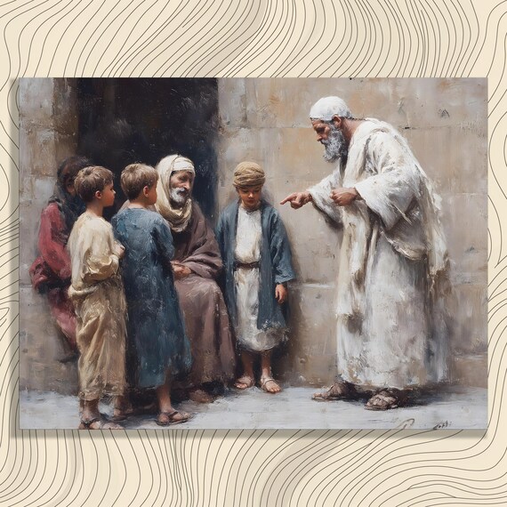 Elder Teaching Children Classical Biblical Oil Painting Art Poster