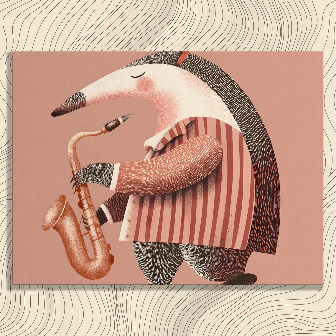 Whimsical Anteater Playing Saxophone Modern Jazz Musician Animal Poster