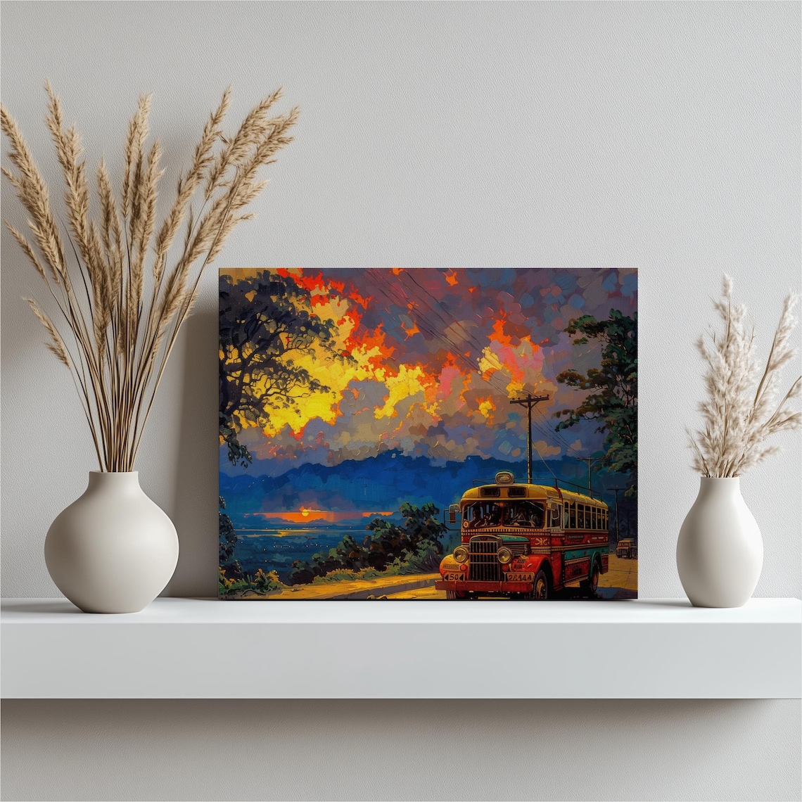Jeepney Sunset Vibrant Filipino Street Scene Painting Art Print