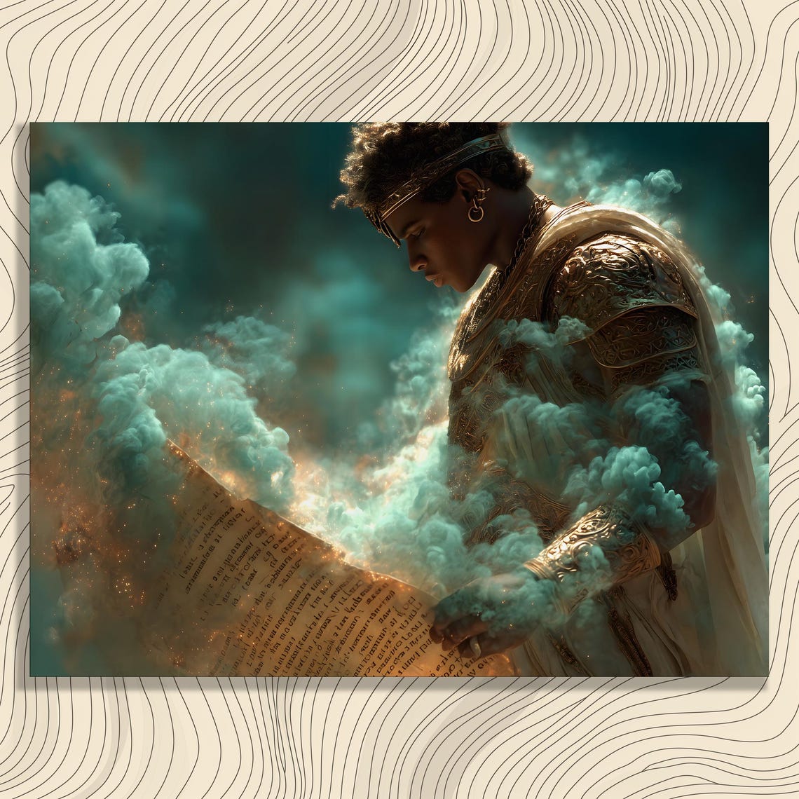 Mystic Warrior Dark Fantasy Epic Illustration Scroll Painting Poster