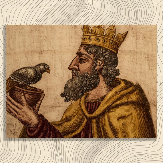 Medieval King Canvas Wall Art Vintage Royal Crown Profile Hand Colored Parchment Illustration Rustic Style Monarch Portrait Gift Print