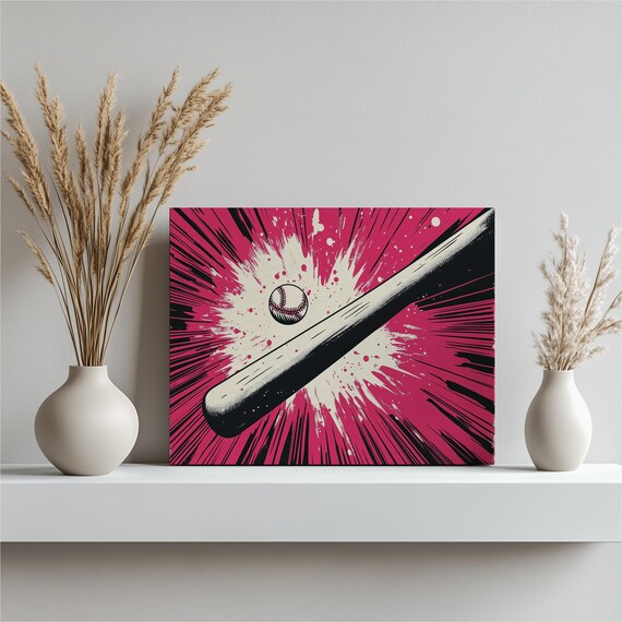 Baseball Bat And Ball Comic Pop Art Pink Explosion Sports Poster