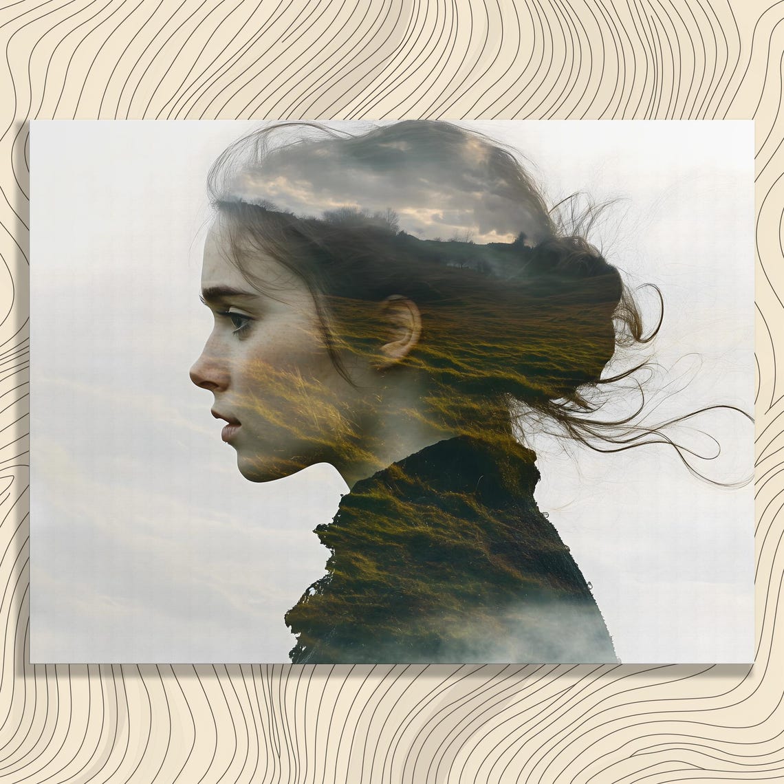 Double Exposure Woman Profile Surreal Nature Landscape Wall Art