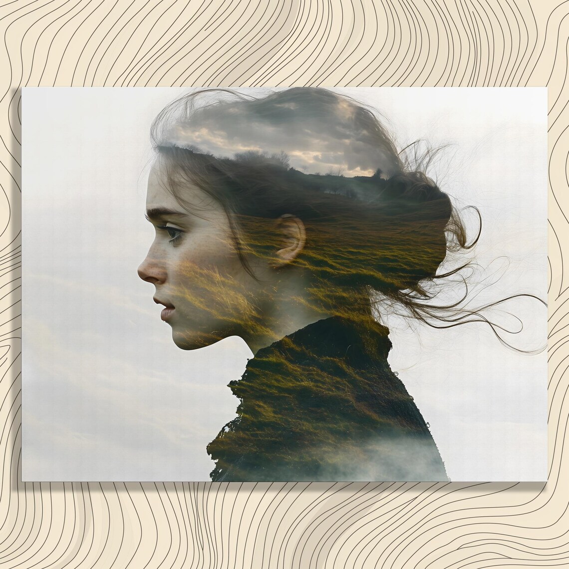 Surreal Double Exposure Canvas Wall Art Rustic Farmhouse Abstract Design Modern Landscape Print Decor Gift For Nature Lovers