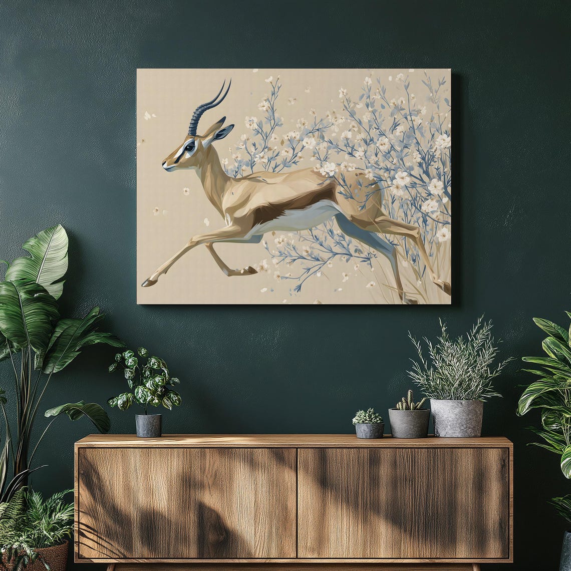 Leaping Gazelle Blossoms Minimalist Modern Botanical Art Poster