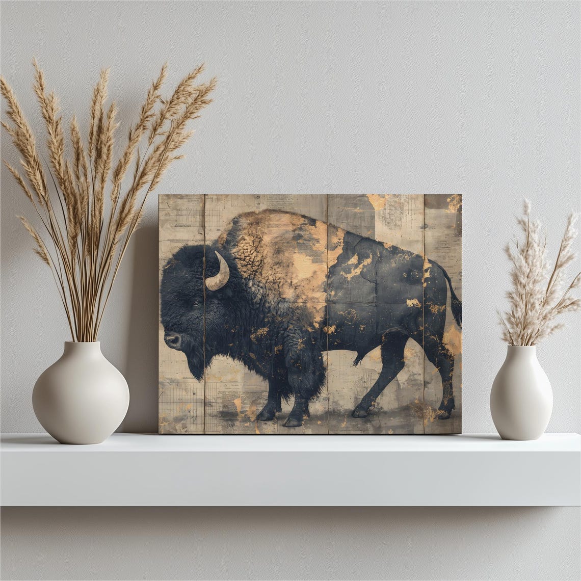 American Bison Blueprint Distressed Rustic Western Wall Poster