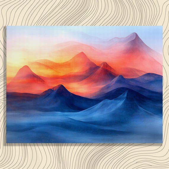 Serene Abstract Landscape Canvas Wall Art Sunset Painting Modern Decor Print Contemporary Style Beautiful Unique Gift For Lover