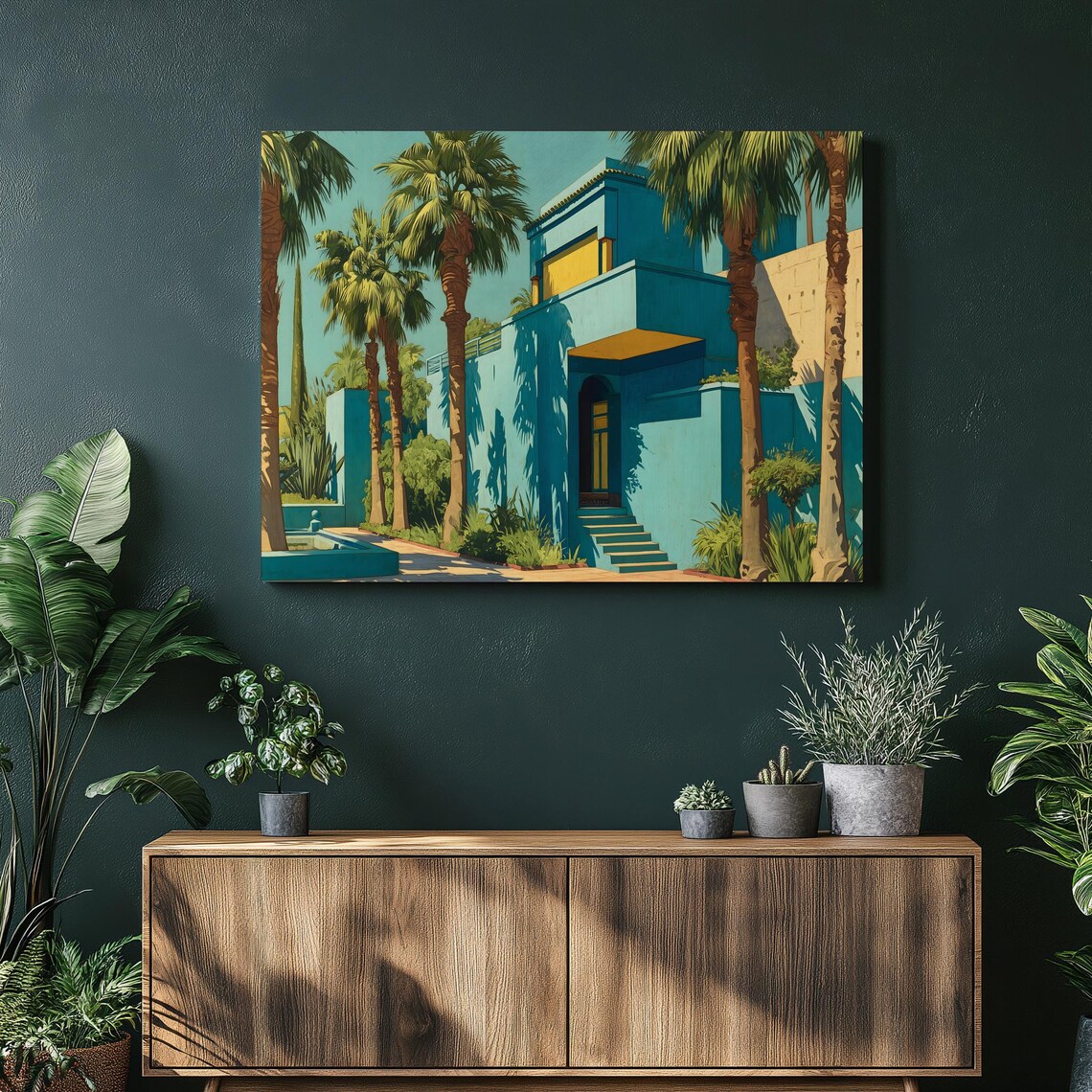 Moroccan Cobalt Blue Villa Palm Garden Architecture Courtyard Poster