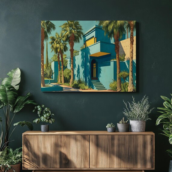 Moroccan Cobalt Blue Villa Palm Garden Architecture Courtyard Poster
