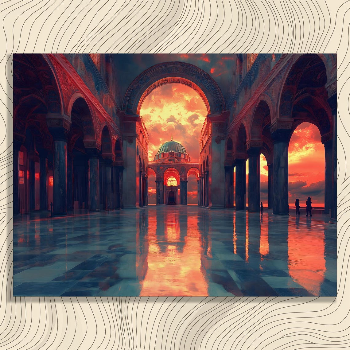 Grand Arched Hall Sunset Dome Marble Floor Dramatic Interior Wall Art