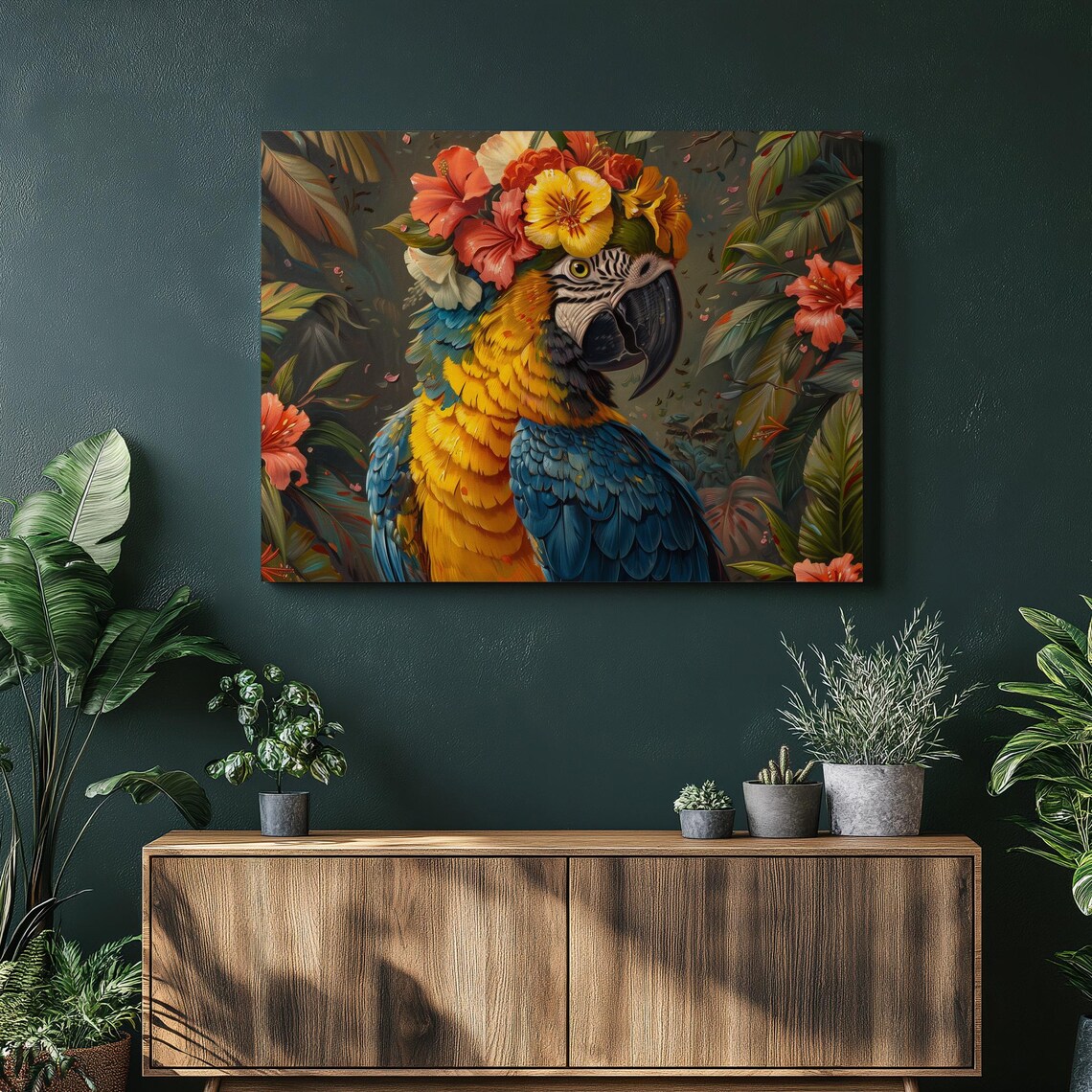 Macaw Floral Painting Art Print, Vibrant Home Decor