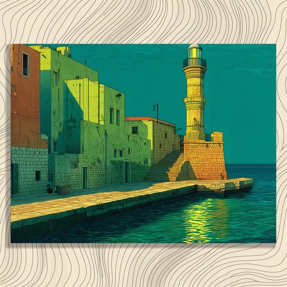 Vibrant Lighthouse Canvas Wall Art Colorful Coastal Painting Print Ocean Paintings Watercolor Landscape Sunlight Artwork