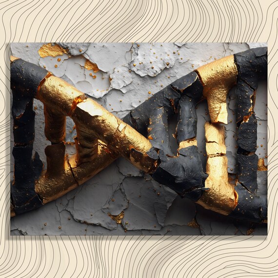 Black Gold Abstract Canvas Wall Art Textured Metallic Leaf Cracked Plaster Luxury Modern Print Contemporary Decor