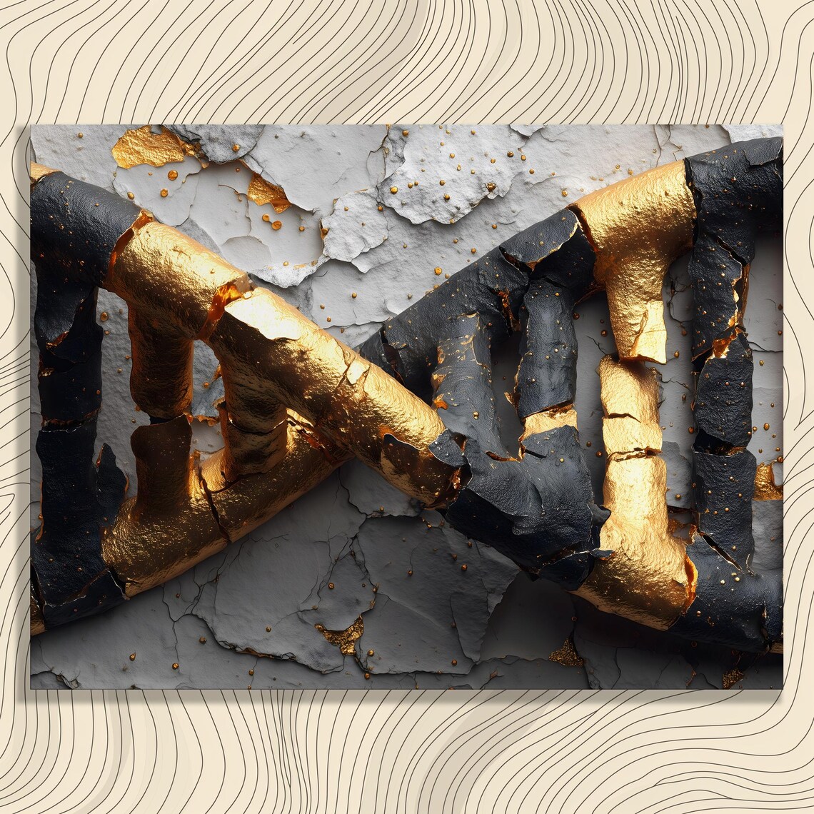 Black Gold Abstract Canvas Wall Art Textured Metallic Leaf Cracked Plaster Luxury Modern Print Contemporary Decor