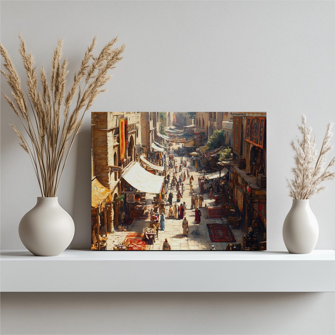 Bustling Historic Old Market Street Bazaar Crowd Scene Poster