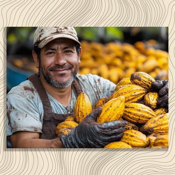 Cacao Farmer Holding Fresh Cacao Pods Harvest Portrait Wall Art