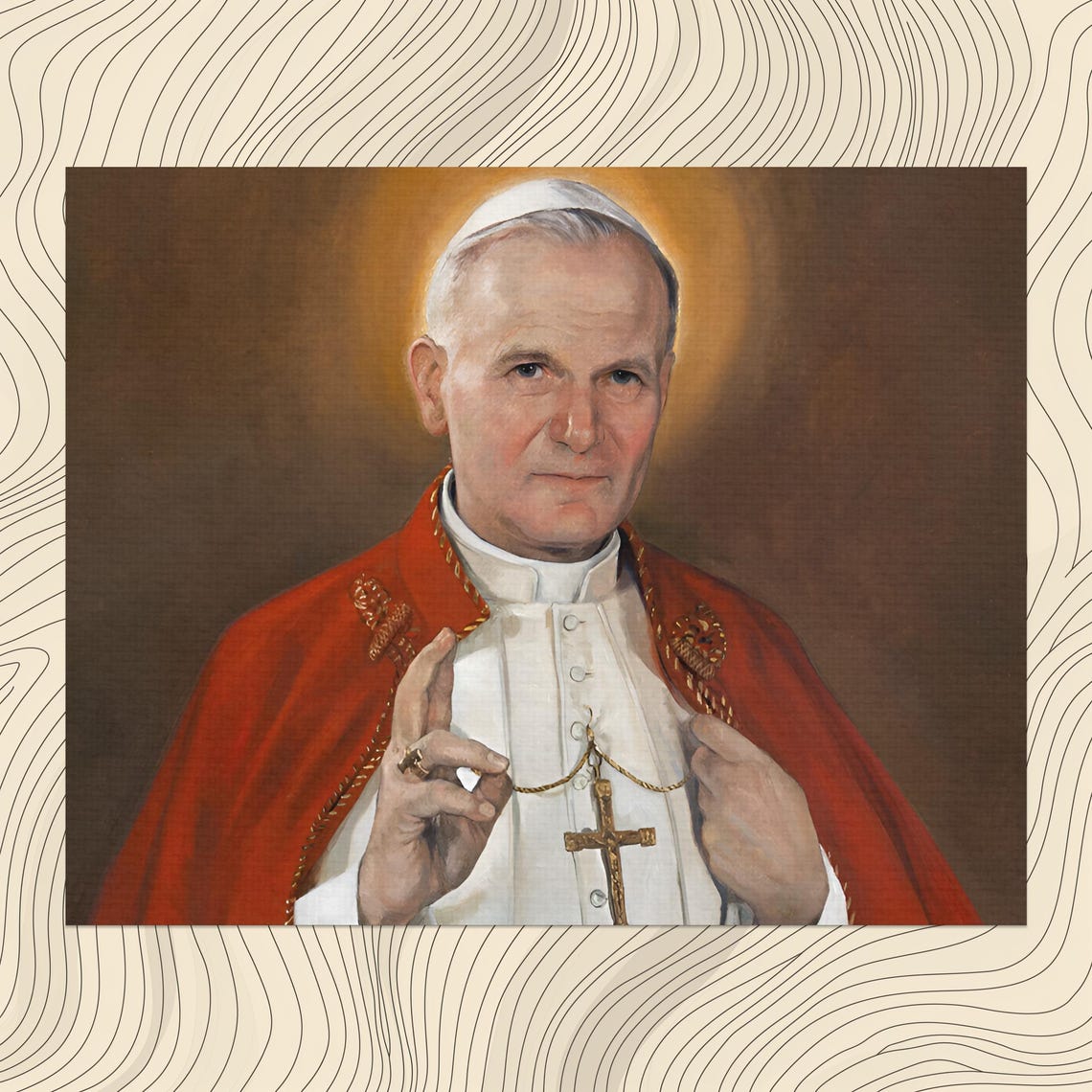 Pope John Paul II in Red Cape Classic Catholic Portrait Poster