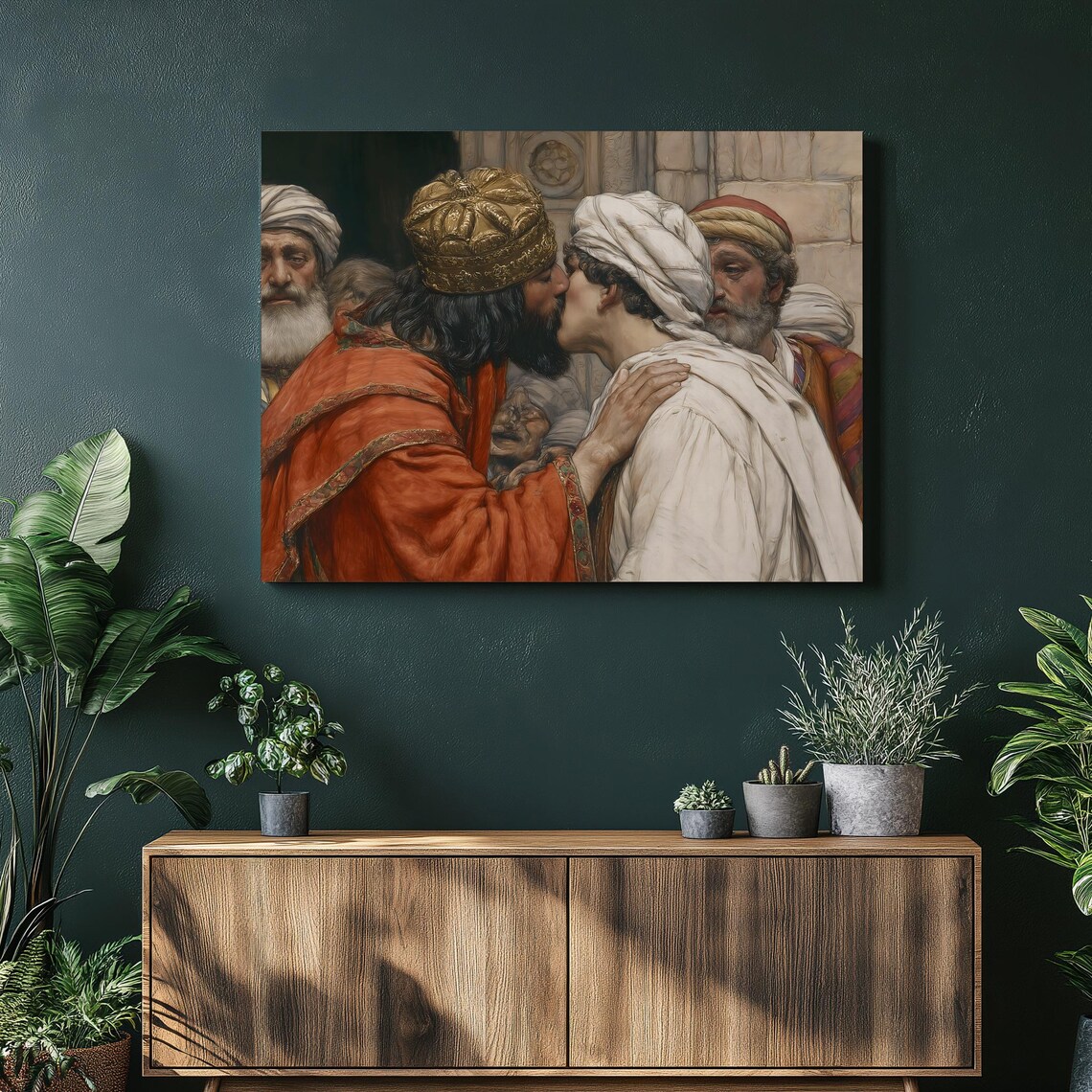 Kiss of Judas Biblical Embrace Classical Painting Art Poster
