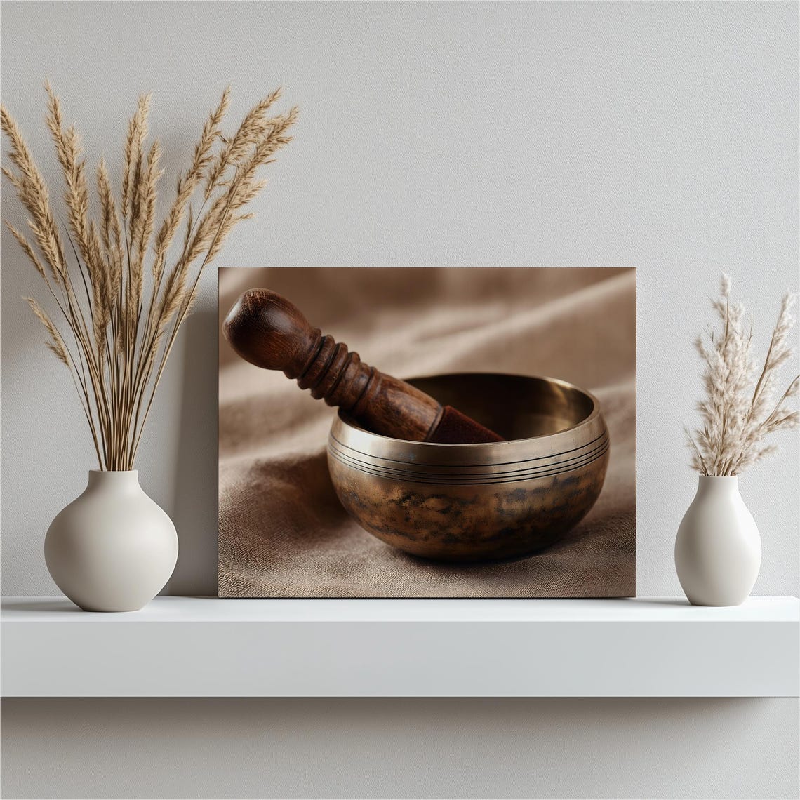 Singing Bowl Canvas Wall Art Boho Tibetan Mindfulness Meditation Print Spiritual Zen Sound Therapy Calming Neutral Decor