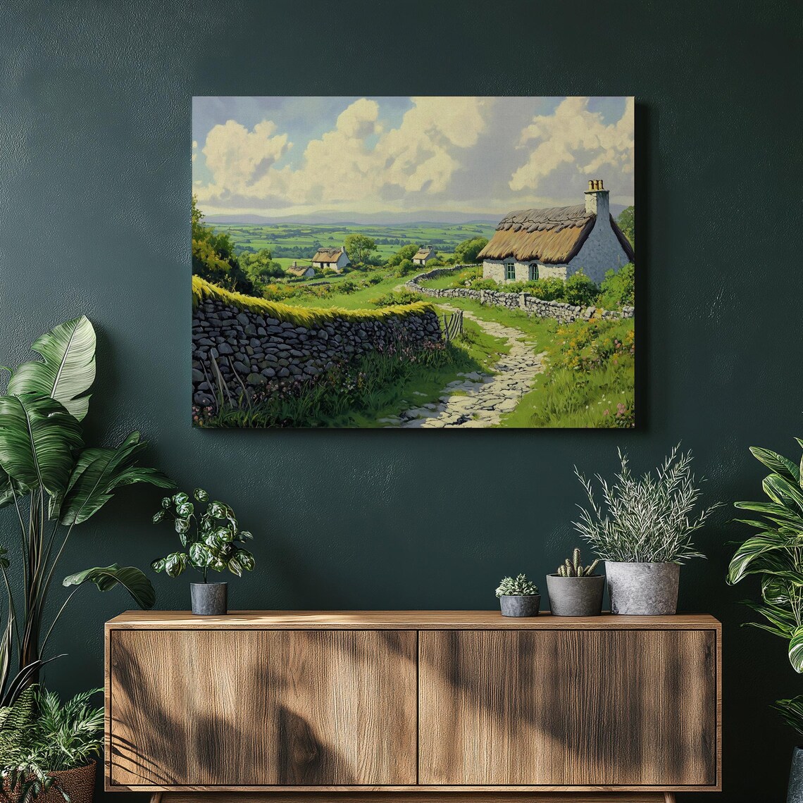Irish Countryside Thatched Cottage Pastel Landscape Wall Art