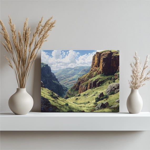 Mountain Canyon Canvas Wall Art Majestic Green Meadow Landscape Nature Print Scenic Decor Gift Wilderness Quality