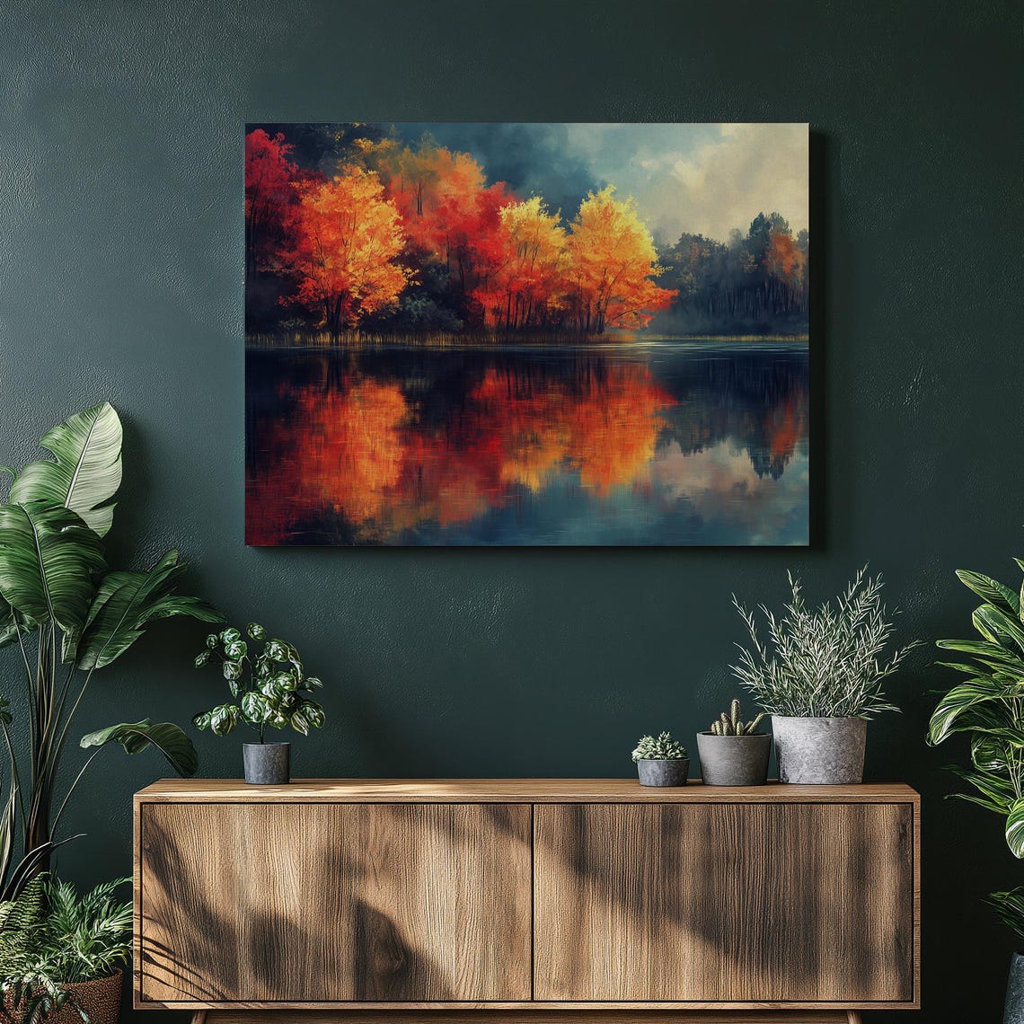 Blazing Autumn Lake Reflections Fall Foliage Landscape Wall Art