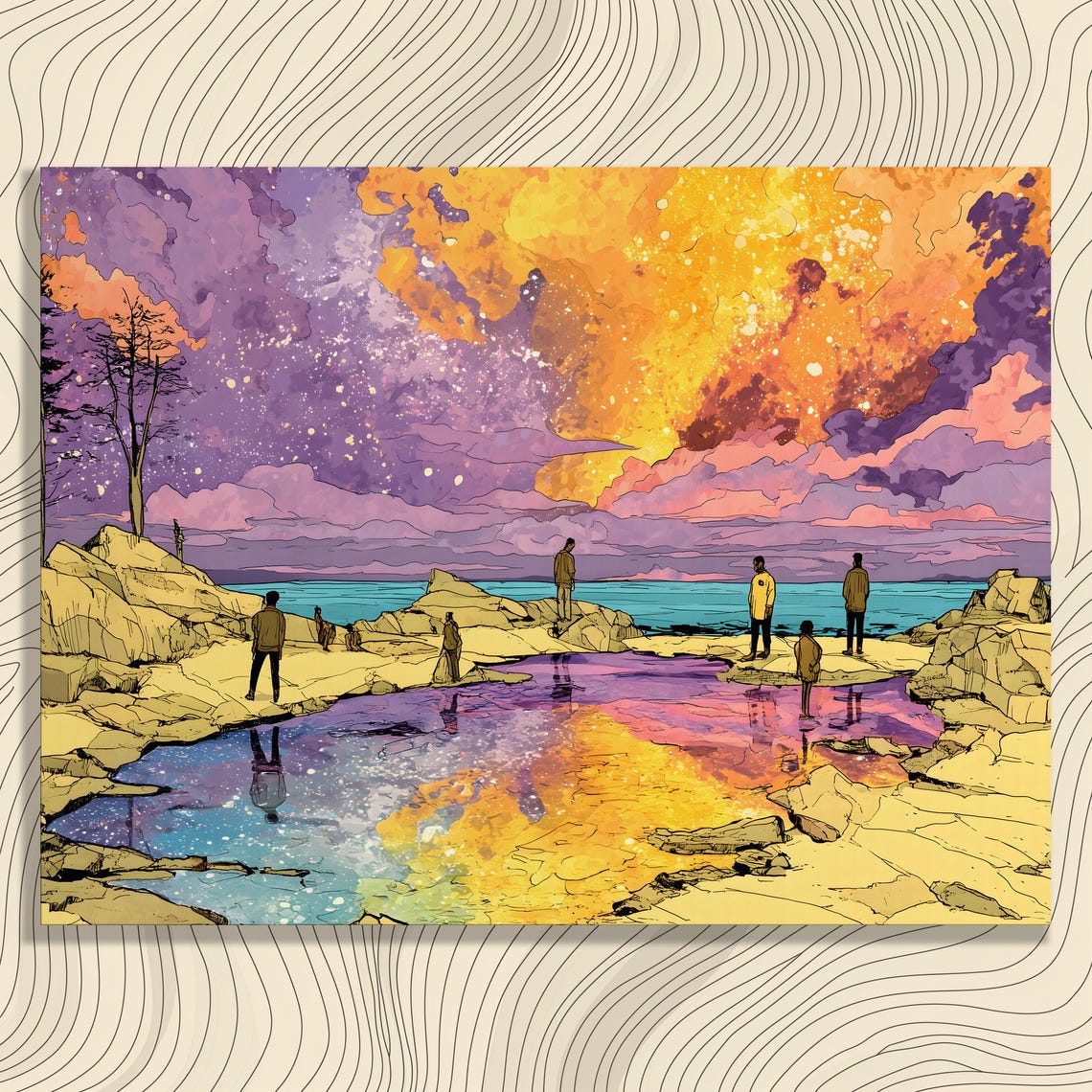 Surreal Cosmic Sunset Tide Pool Rocky Shore Stargazers Print