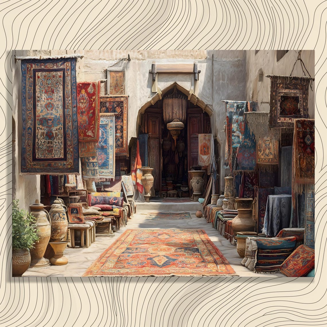 Oriental Marketplace Carpet Souk Vibrant Bohemian Art Poster