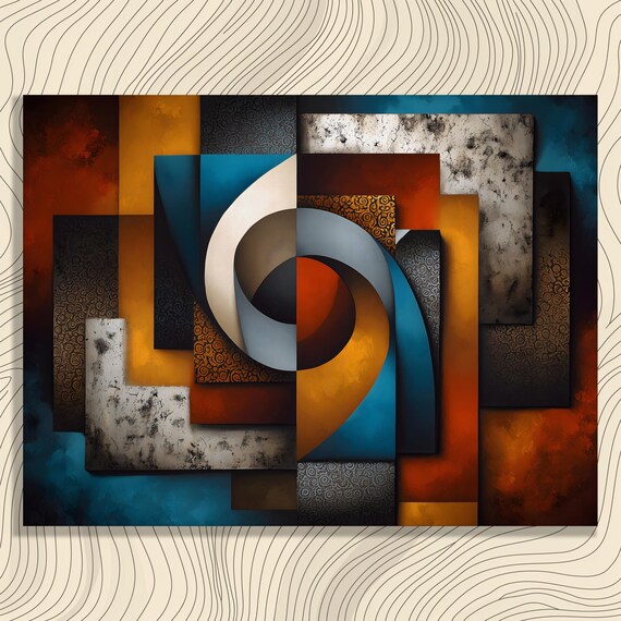Geometric Circles Squares Canvas Wall Art Vibrant Modern Abstract Color Blocks Blue Orange Contemporary Artwork Print Layered Shapes