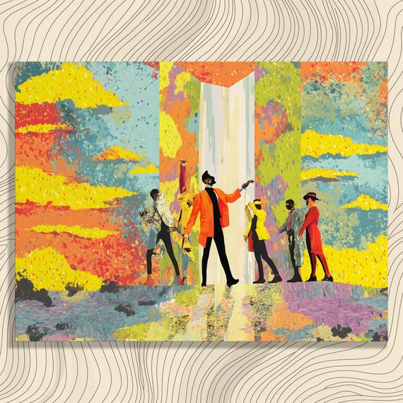Vibrant Abstract Canvas Wall Art Colorful Sky Print Cosmic Fantasy Poster Mystical Gateway Psychedelic Dream Illustration