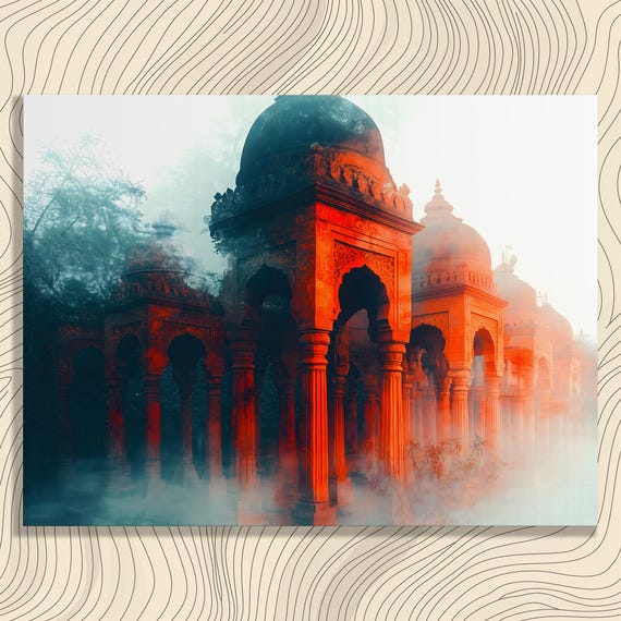Mystical Ancient Temple Canvas Wall Art Vintage Print Surreal Architecture Decor Painting Gift For Enthusiasts And History Buffs