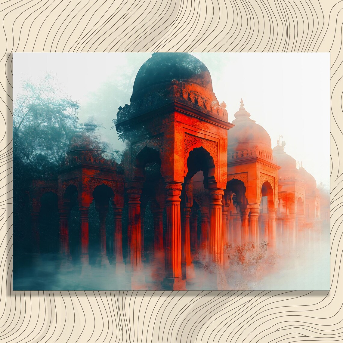 Mystical Ancient Domed Temple Misty Red Stone Architecture Wall Art