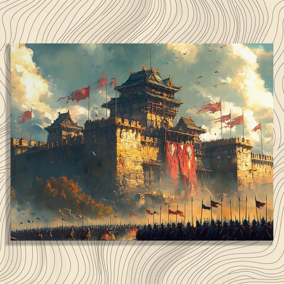 Ancient Fortress Canvas Wall Art Vintage Medieval Battle Print Gothic History Decor Dramatic Sky Architecture Artwork Collectors Gift