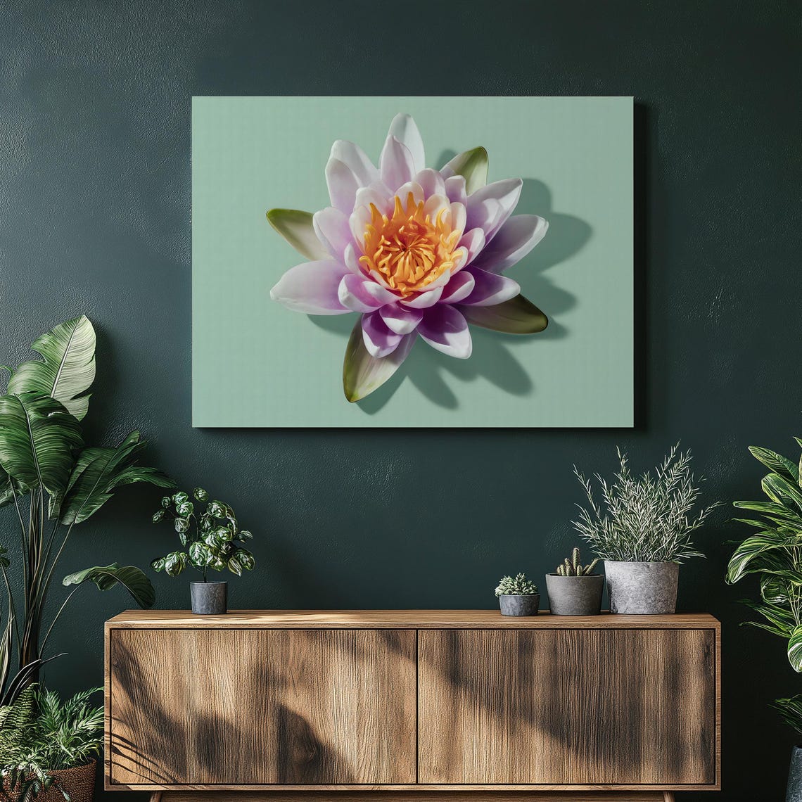 Water Lily Canvas Wall Art Minimalist Modern Botanical Decor Pastel Green Flower Print Nature Inspired Artwork Gift