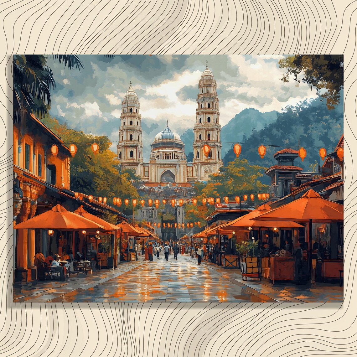 Vibrant Market Street Lanterns Old City Cathedral Street Poster