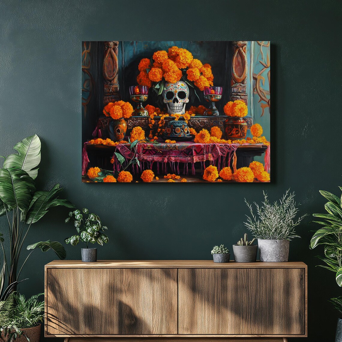 Day of the Dead Ofrenda Sugar Skull Marigold Altar Canvas Print