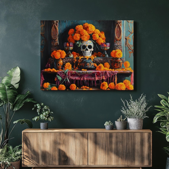 Day of the Dead Ofrenda Sugar Skull Marigold Altar Canvas Print