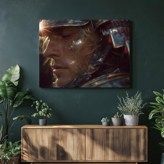 Cinematic Warrior Helmet Close Up Dramatic Light Moody Poster