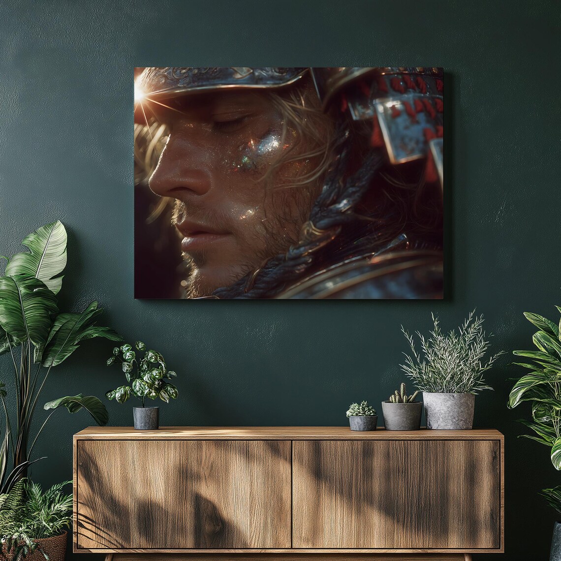 Cinematic Warrior Helmet Close Up Dramatic Light Moody Poster