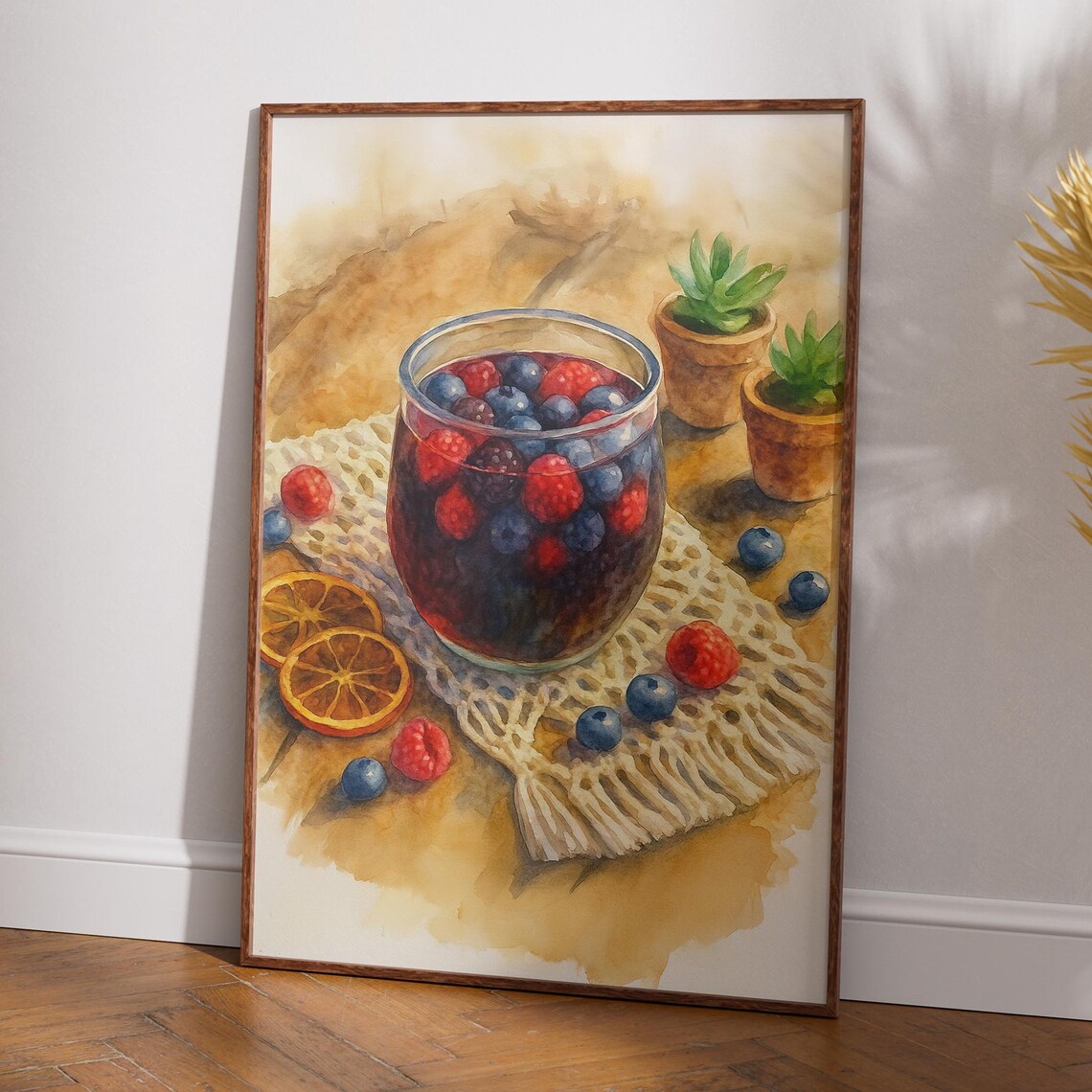 Berry Sangria Watercolor Kitchen Still Life Refreshing Drink Poster