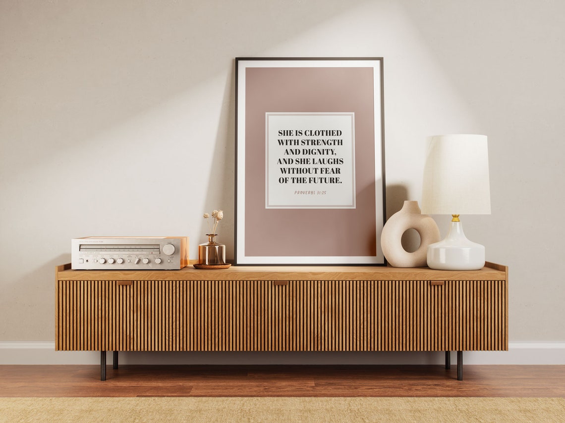 Proverbs 31 25 Bible Verse Wall Art She Is Clothed With Strength Instant Christian Art Home Decor For Her Bible Verse Wisdom Quote - Image 4